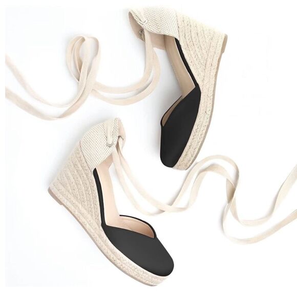 Samilor Wedge Sandals for Women Closed Toe Lace Up Espadrille - Picture 4 of 7